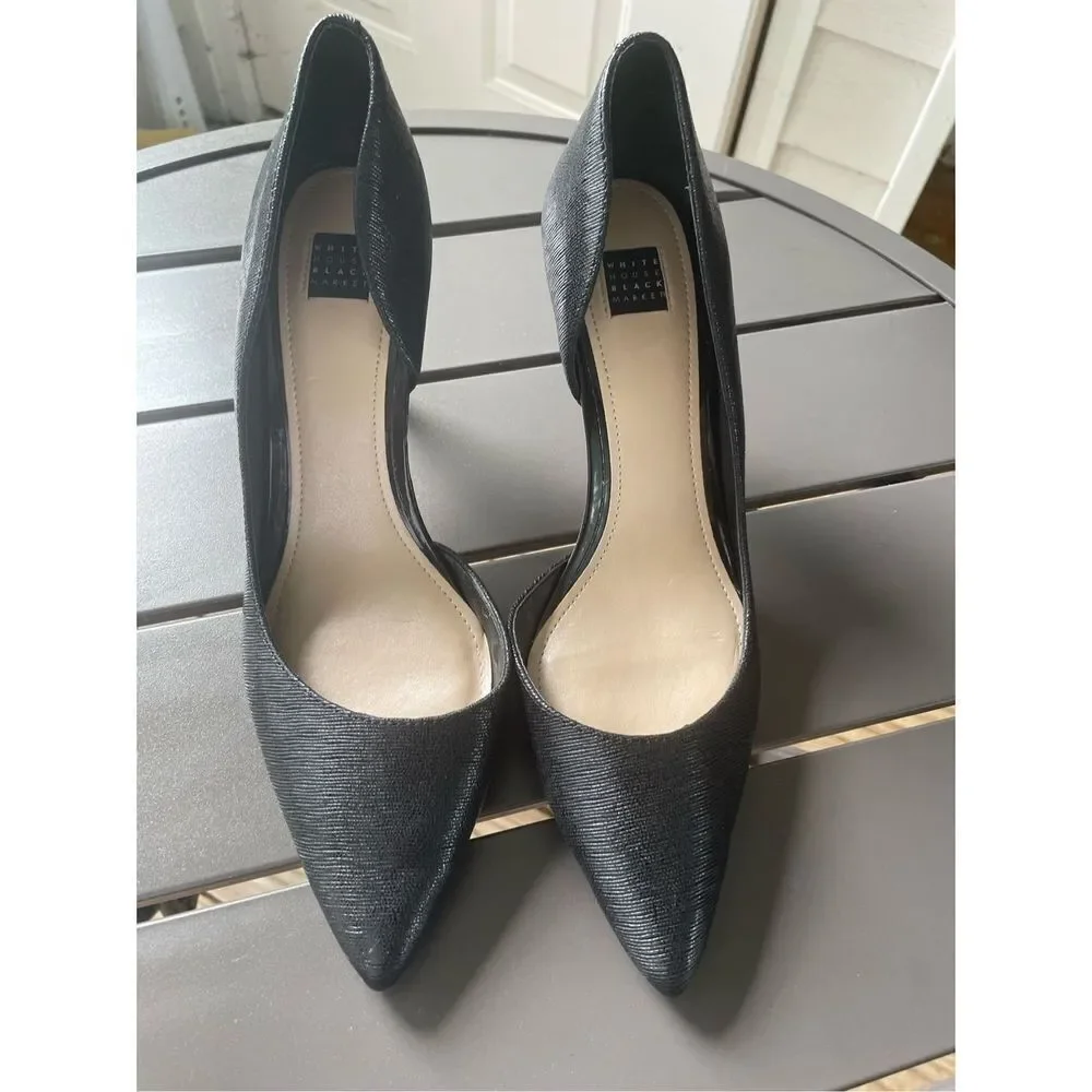 White House  Black Market Ella Lizard Embossed D’orsay Pumps / Black/Size 9M - Picture 8 of 15